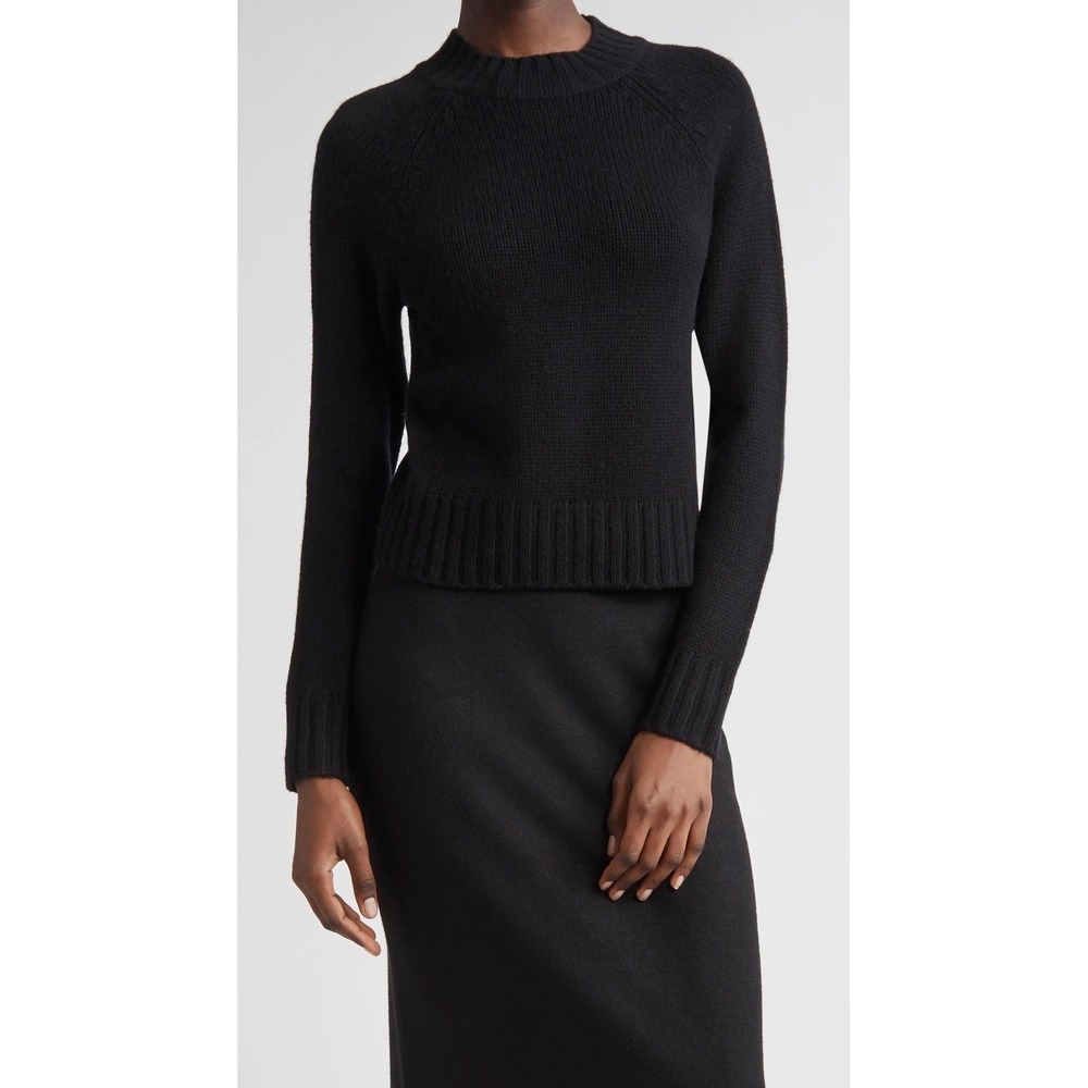 Vince Wool Cashmere Mock Neck Sweater Womens Cropped Raglan‎ Knit Black XS